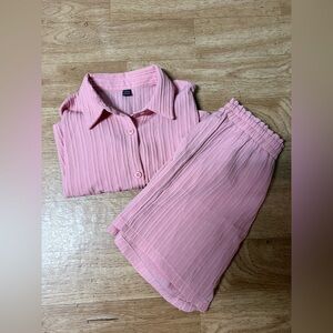 SHEIN Pink Button Up Shirt & Shorts Set - Size Large NWOT